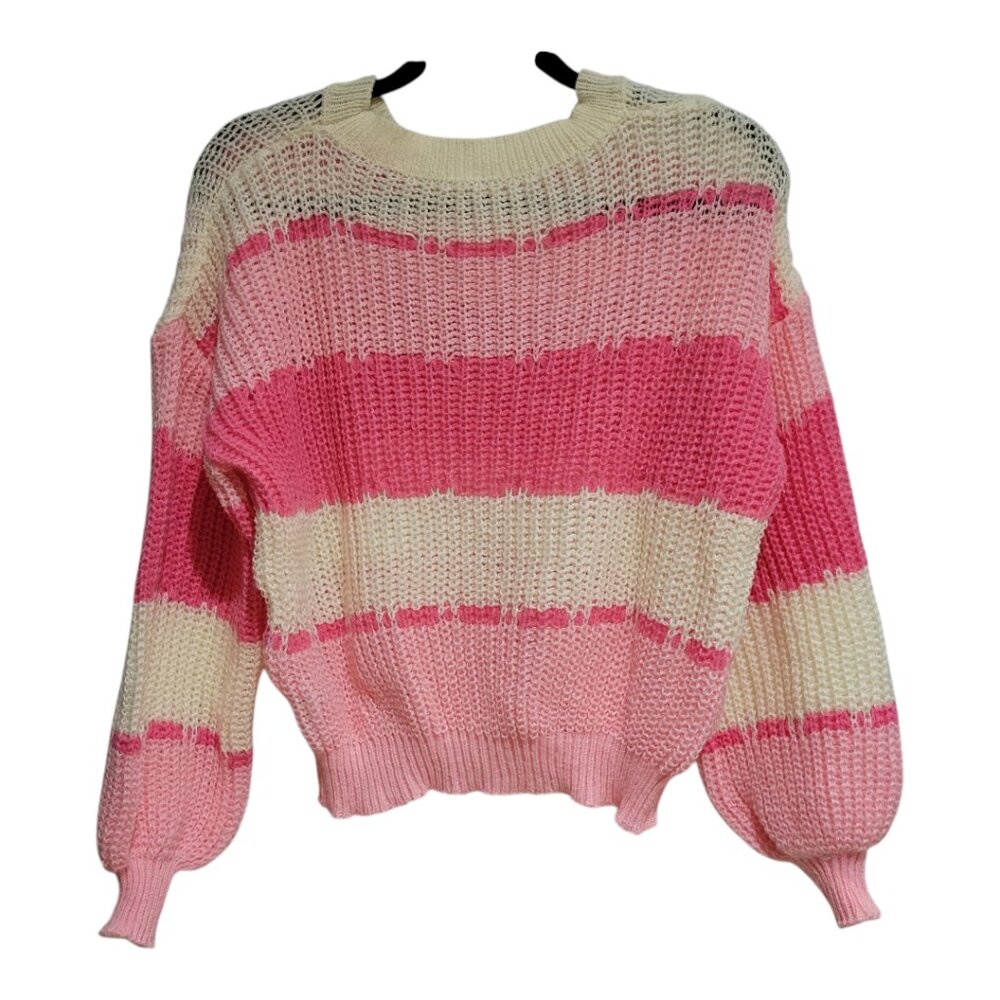 Pink & White Striped Pullover Sweater